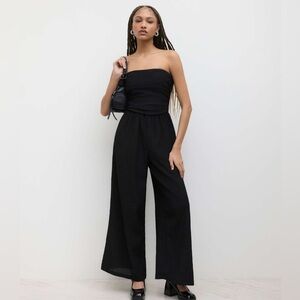 NWT Cider black ruched‎ tube wide leg jumpsuit women’s large boho whimsigoth